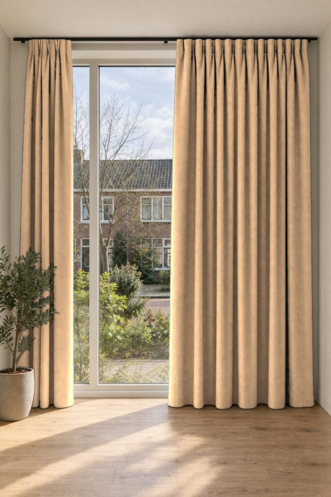 Holland Haag Catch Adora Camel gordijnen in de kamer